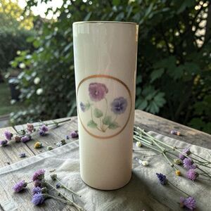 Otagiri Japan Pansy Bud Vase Floral Gold Trim Detail Design 6.5" Vintage